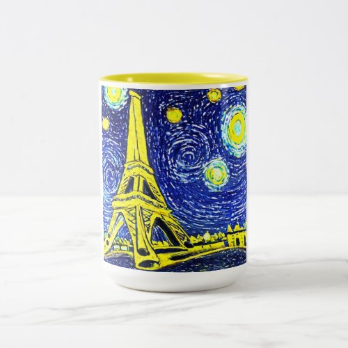 Starry Night Paris France Two_Tone Coffee Mug
