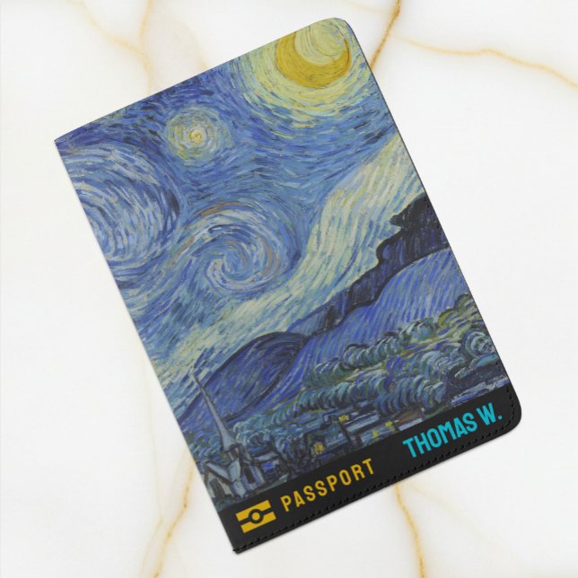 Starry Night Passport, Monogram / van Gogh Passport Holder (Starry Night, van Gogh Passport Cover / Name)