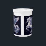 Starry Night Pegasus Porcelain Pitcher<br><div class="desc">Impressive white Pegasus out on a starry night. Majestic and sure to please a mythical loving person. This Pegasus just seems to pop out of the design and will land right into your heart. This design will make a great gift for someone you know or maybe even for yourself. Order...</div>