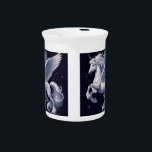 Starry Night Pegasus Porcelain Pitcher<br><div class="desc">Impressive white Pegasus out on a starry night. Majestic and sure to please a mythical loving person. This Pegasus just seems to pop out of the design and will land right into your heart. This design will make a great gift for someone you know or maybe even for yourself. Order...</div>