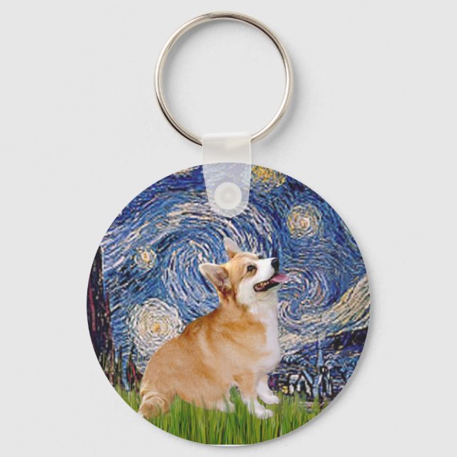 Starry Night - Pembroke Welsh Corgi 7b Keychain (Front)