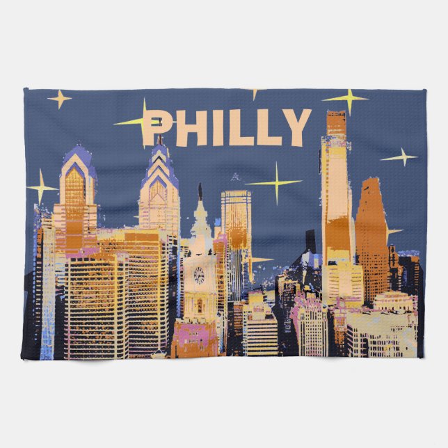 Starry Night Philadelphia, personalize Kitchen Towel (Horizontal)