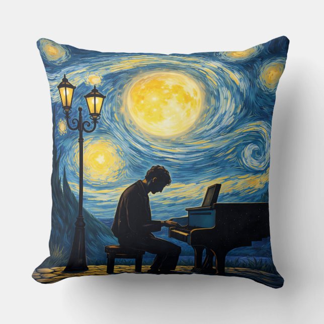 Starry Night Piano Dream Pillow – Romantic Moonlig (Front)