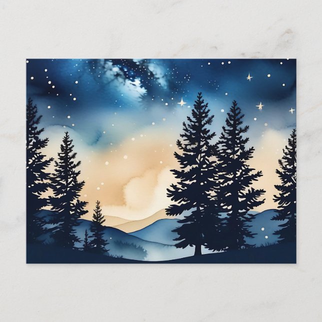 Starry Night Pine A Dreamy Watercolor Postcard (Front)