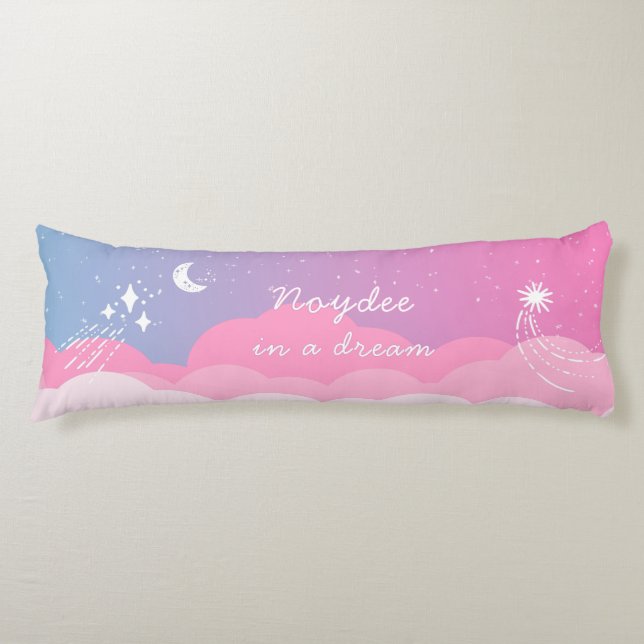 Starry night Pink blue Name and Text Body Pillow (Front)