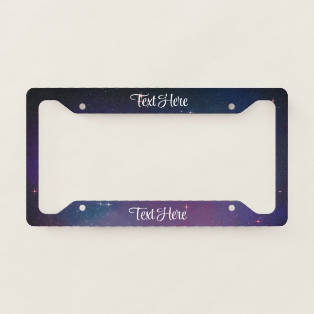 Starry Night Pink Galaxy Sky Personalized License Plate Frame (Front)
