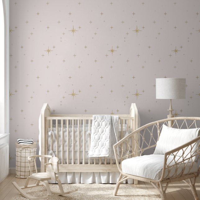Starry Night  - Pink Peel & Stick Wallpaper (Kids)