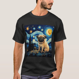 Starry Night Pug Van gogh Inspired Dog Painting T-Shirt