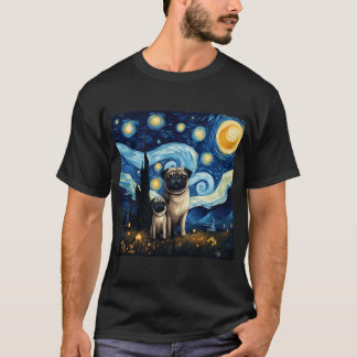 Starry Night Pug Van gogh Inspired Dog Painting T-Shirt