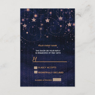Starry Night Purple Gold Whimsical Stars RSVP Card