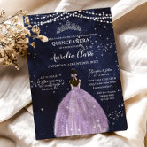 Quinceanera navy blue glitter dress invitation | Zazzle