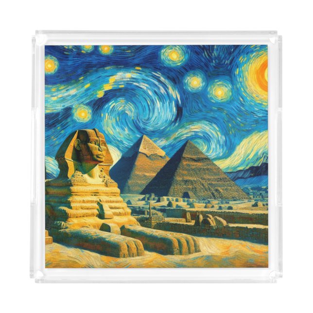 Starry Night Pyramids Sphinx Egypt Acrylic Tray (Front)