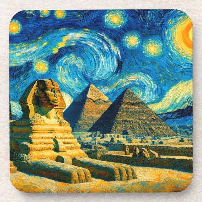 Starry Night Pyramids Sphinx Egypt Beverage Coaster (Front)