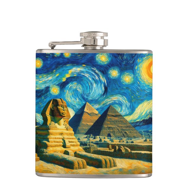 Starry Night Pyramids Sphinx Egypt Flask (Front)