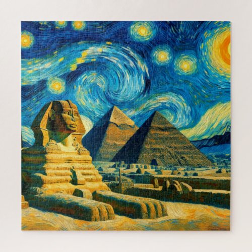 Starry Night Pyramids Sphinx Egypt Jigsaw Puzzle