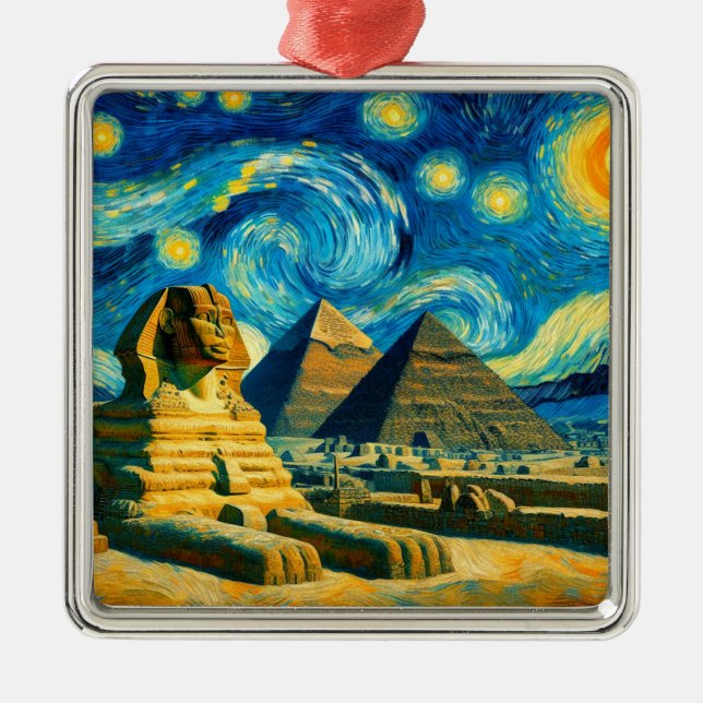 Starry Night Pyramids Sphinx Egypt Metal Ornament (Front)
