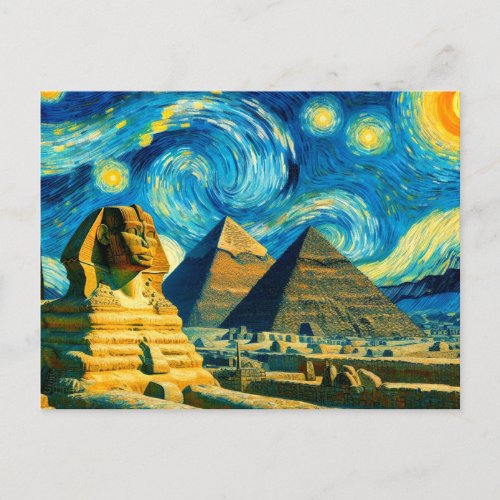 Starry Night Pyramids Sphinx Egypt Postcard