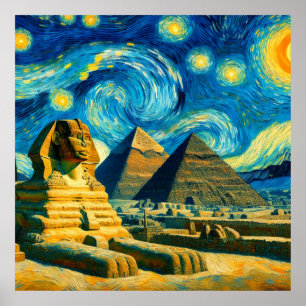 Starry Night Pyramids Sphinx Egypt Poster