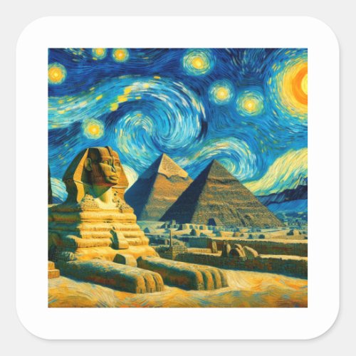Starry Night Pyramids Sphinx Egypt Square Sticker
