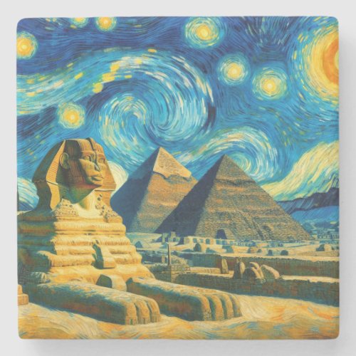 Starry Night Pyramids Sphinx Egypt Stone Coaster