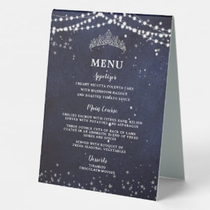 Starry Night Quinceanera Bar Drink and Food Menu Table Tent