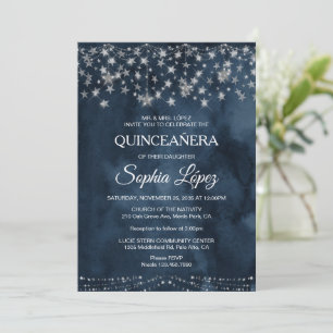 Starry Night Quinceanera Blue Under the Stars  Invitation