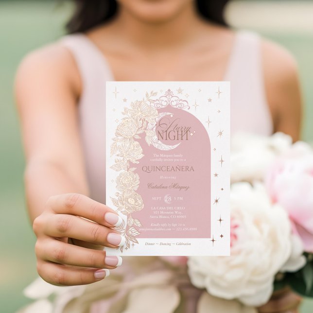 Starry Night Quinceanera Floral Celestial Moon Foil Invitation (Starry Night Quinceanera Floral Celestial Moon Foil Invitation)