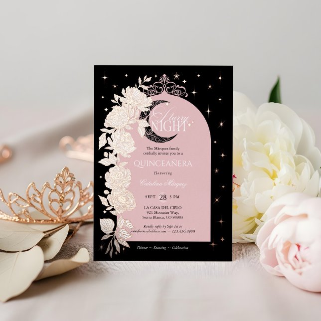 Starry Night Quinceanera Floral Celestial Moon Foil Invitation (Starry Night Quinceanera Floral Celestial Moon Foil Invitation)