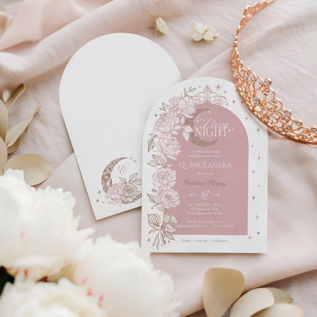 Starry Night Quinceanera Floral Celestial Moon Invitation (Starry Night Quinceanera Floral Celestial Moon Invitation)