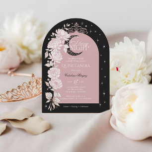 Starry Night Quinceanera Floral Celestial Moon Invitation