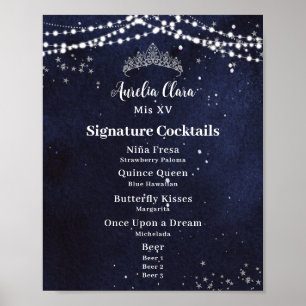 Starry Night Quinceanera Sweet 16 Bar Drink Menu Poster