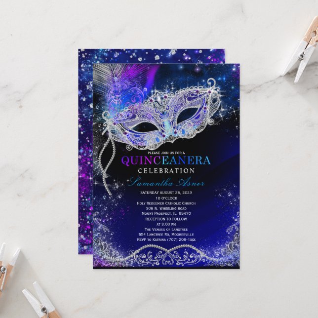 Starry Night Quinceanera Theme Invitations (Front/Back In Situ)