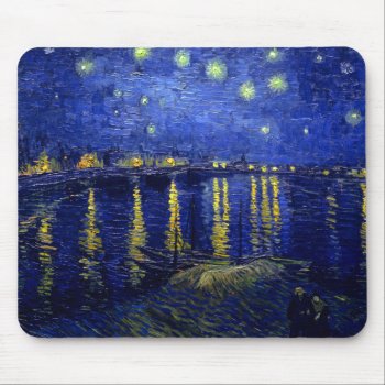 Starry Night Rhone By Van Gogh Mouse Pad by lazyrivergreetings at Zazzle