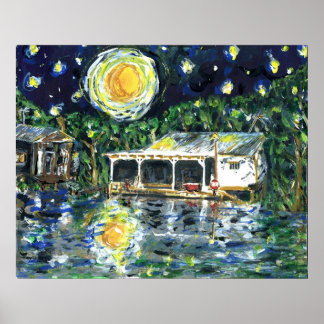 Starry Night River Camp Poster