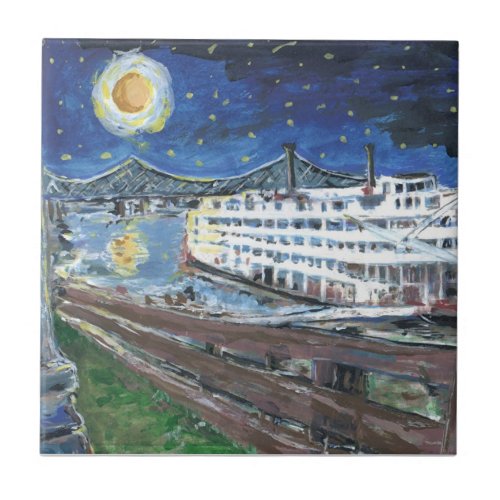 Starry Night Riverboat Tile