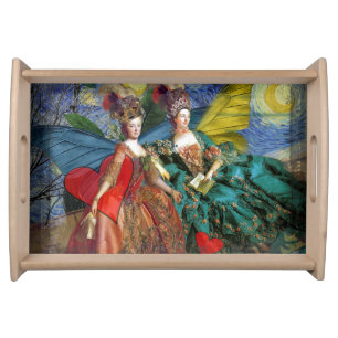 Starry Night Rococo Maidens Butterfly Wings Art Serving Tray