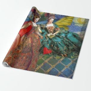 Starry Night Rococo Maidens Butterfly Wings Art Wrapping Paper
