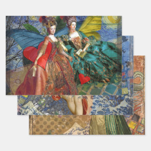 Starry Night Rococo Maidens Butterfly Wings Art Wrapping Paper Sheets