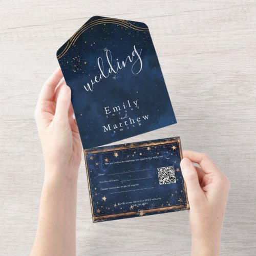 Starry Night Romance Wedding All In One Invitation