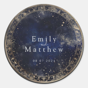 Starry Night Romance Wedding Classic Round Sticker