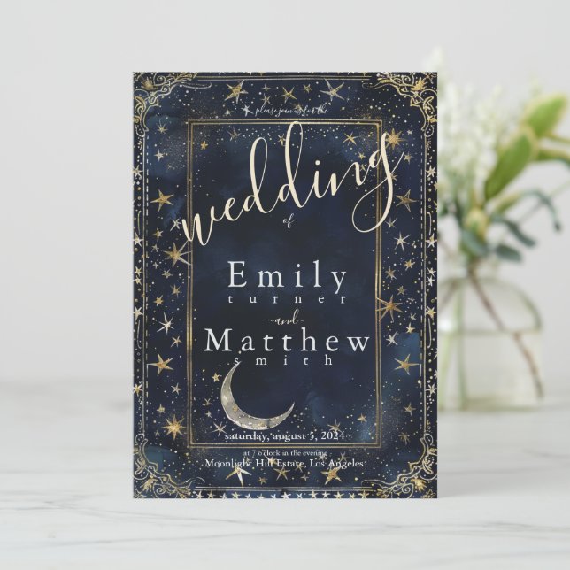 Starry Night Romance Wedding Invitation (Standing Front)