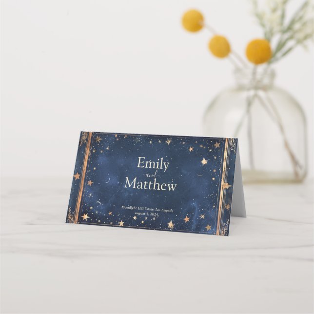 Starry Night Romance Wedding Place Card (Back)