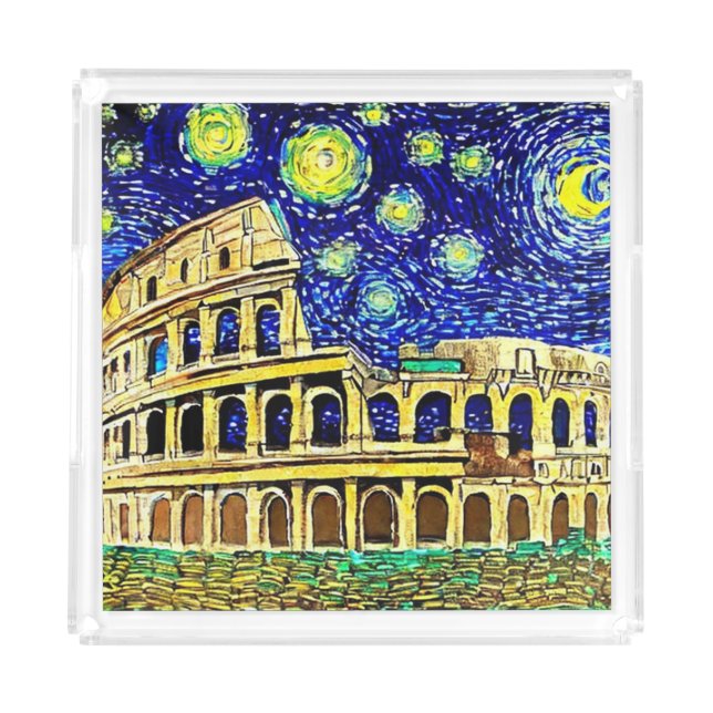 Starry Night Rome Italy Acrylic Tray (Front)