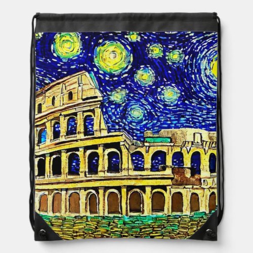 Starry Night Rome Italy Drawstring Bag