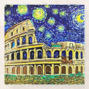 Starry Night Rome Italy Glass Coaster