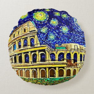 Starry Night Rome Italy Round Pillow