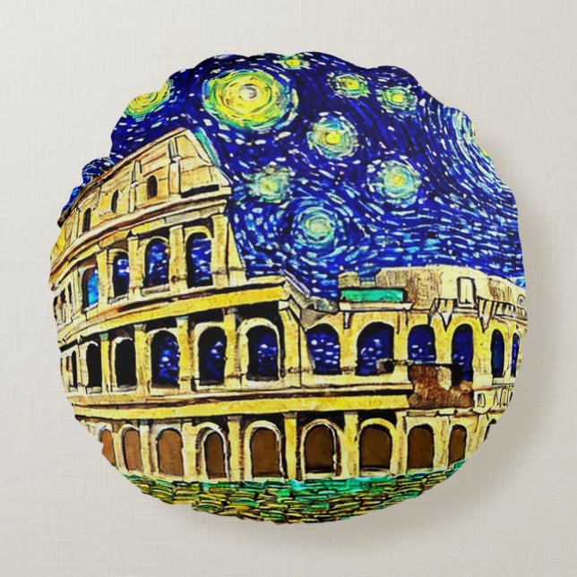 Starry Night Rome Italy Round Pillow (Front)