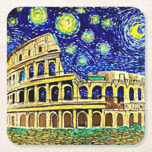 Starry Night Rome Italy Square Paper Coaster