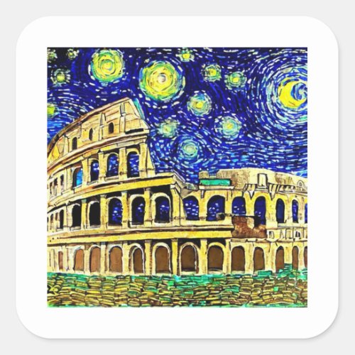 Starry Night Rome Italy Square Sticker