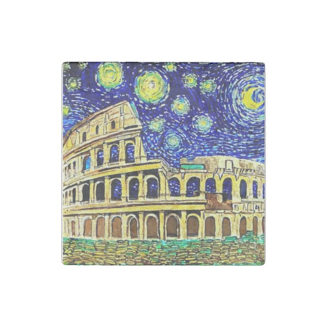 Starry Night Rome Italy Stone Magnet (Front)